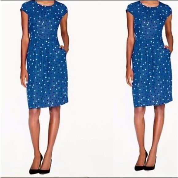 J.Crew 100% silk cobalt blue abstract black white polka dots size 2 - Picture 1 of 5